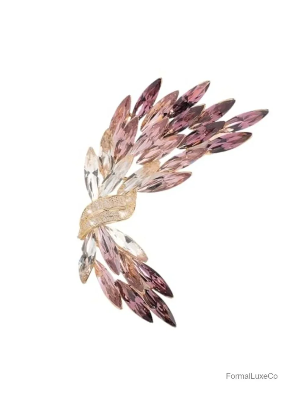 Vintage Wing Feather Brooch Rhinestone Pin for Women